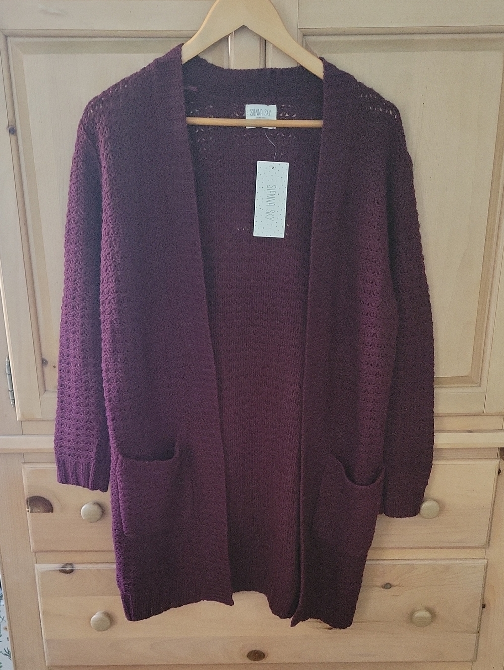 Sienna Sky Deep Burgundy Open-Front Knit Cardigan